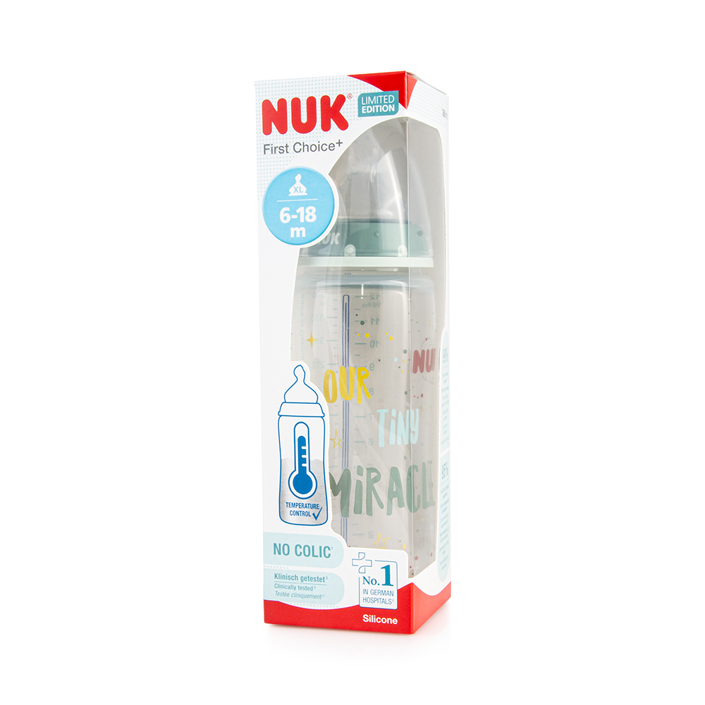 NUK - FIRST CHOICE+ Family Love Limited Edition Πλαστικό Μπιμπερό Θηλή Σιλικόνης XL με Δείκτη Ελέγχου Θερμοκρασίας 6-18m (πράσινο) - 360ml 10216004